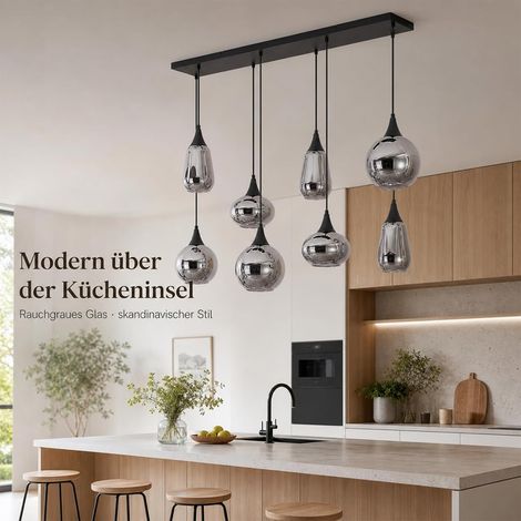 ZMH Suspension E27 8 Lumières en Verre, Noir, Hauteur Réglable, Style Vintage pour Salle à Manger (1/5)