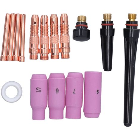 16 Pièces Kit Torche Soudure : Buses Céramiques, Capuchons, Douilles, Électrodes et Capots PTFE pour Pistolet à Souder (1/5)