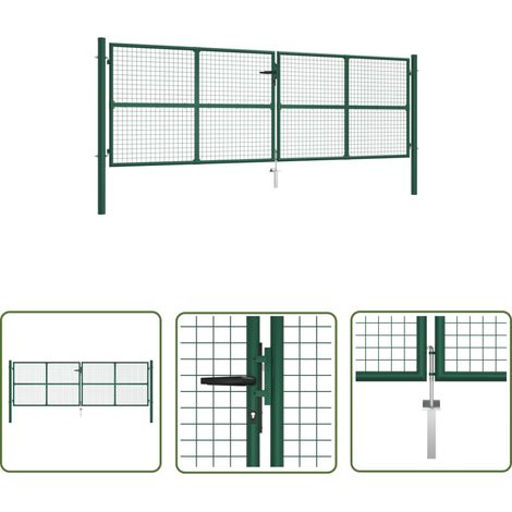 The Living Store Doppelstabmatten-Doppeltor Stahl 390x125 cm Grün - Doppelstabmattenzaun - Gartentor - Zaun - Metalltor - Stahltür (1/5)