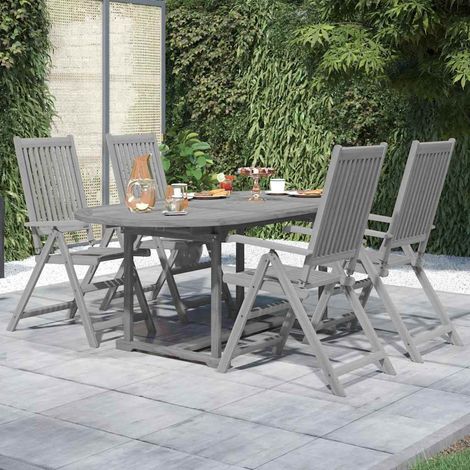 Ensemble repas de jardin 5 pièces en bois d’acacia massif gris avec table extensible et 4 chaises pliantes réglables (1/5)