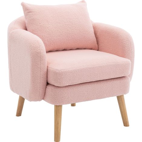 Fauteuil teddy rose 1 place avec grand coussin dossier, assise épaisse 14 cm, structure bois, pour salon ou chambre, compact et confortable  CHICFURN (1/5)