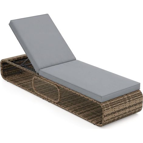 COSTWAY Lettino Prendisole Relax,Rattan PE,Schienale Regolabile,Spazio di Stoccaggio,Grigio (1/5)