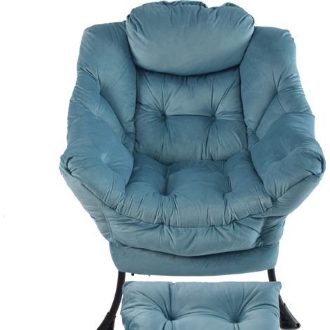 Fauteuil relax avec repose-pieds, dossier enveloppant, poche latérale et structure métal, tissu bleu pour salon, chambre ou bureau - CHICFURN (1/5)