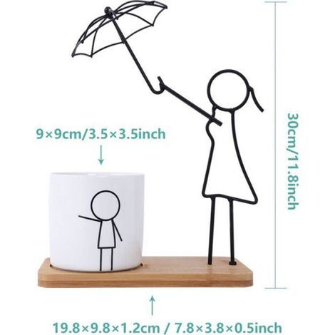 Céramique Succulente Pot,Pot de Fleur avec Bamboo Tray,Succulent Pots Cactus Pot,Plante en Pot pour Succulente,(Maman & Enfant) (1/4)
