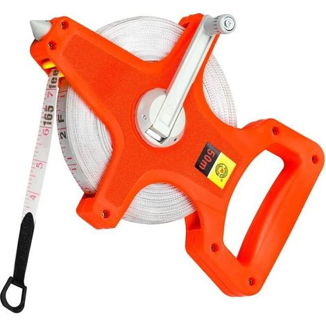 Mètre ruban d'arpenteur 50 mètres, double face, en fibre de verre, couleur orange, pour mesure et travaux de précision (1/5)