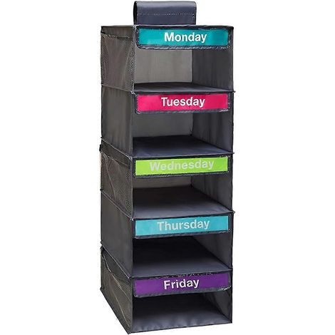 5 étagère Weekly vêtements organiseur avec 5 Side poches suspendu placard organiseur avec Labeled Days suspendu étagères