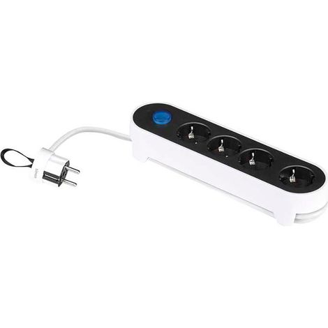 Multiprise, 4 Prises, Schuko 2p+t, 16 A 250 V, 1,4 M Câble, Avec Interrupteur Au Pied, Bicolore, Blister