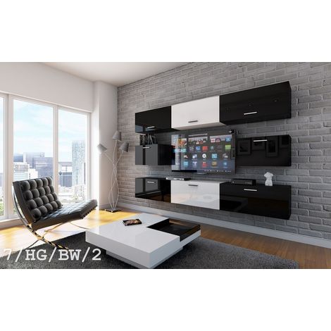 Ensemble meuble TV CONCEPT 7-HG-BW-2 noir-blanc brillant 249 cm