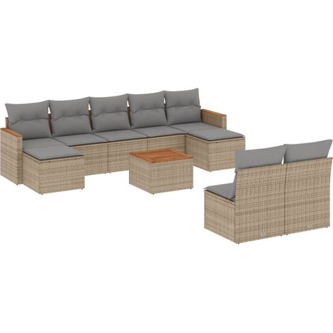 Juego de sofás jardín con cojines beige 10 pzas ratán sintético vidaXL (1/3)