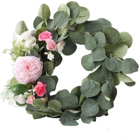 38,1 cm künstlicher Seidenblumenkranz, Frühlings-/Sommergirlande mit grünen Blättern (1/5)