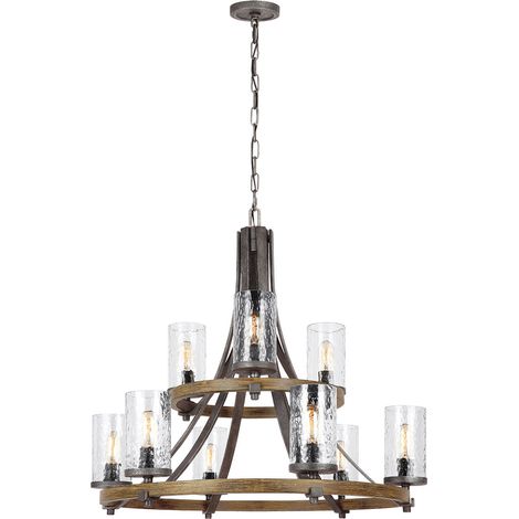 Lampadario Industrial Angelo Acciaio Anticato Metallo Vetro Grigio 9 Luci E27 (1/5)