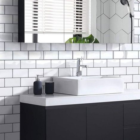 Crédence adhésive 3D - Unbrand - Faux carrelage - Blanc - 3D - Cuisine - Salle de bain - 5 pièces - Adhésif mural (1/5)