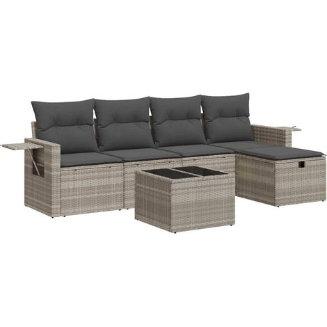Set Divano da Giardino 6pz con Cuscini Grigio Chiaro Polyrattan vidaXL (1/5)
