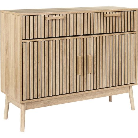 Altobuy – Buffet 2 portes effet bois – Structure panneaux de particules et MDF – Piétement en pin massif – Dimensions 100x35x80cm (1/5)