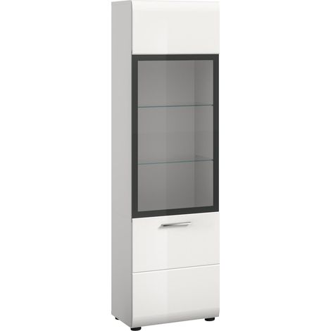 Ice Vitrinenschrank 1 Glastür weiß, weiß Hochglanz.