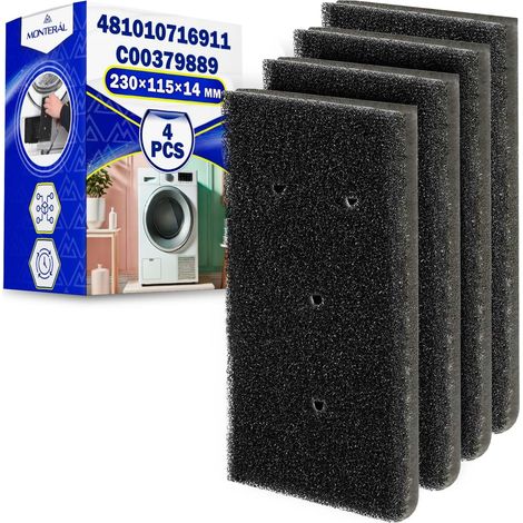 Filtre Seche Linge - 4 Pièces - Mousse - Compatible Whirlpool Indesit - 230x115x14 mm (1/5)