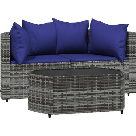 Salon de jardin 3 pcs，Mobilier de jardin avec coussins Gris Résine tressée CFW52679 (1/5)