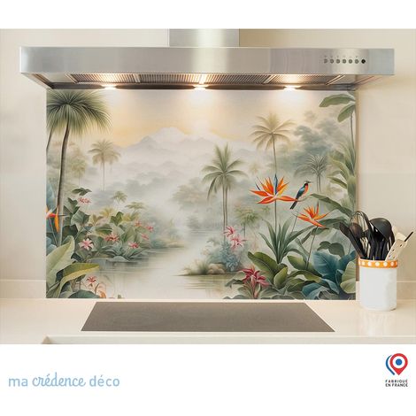 Fond de hotte : Jungle tropicale colorée - Alu composite - 70 cm - 60 cm
