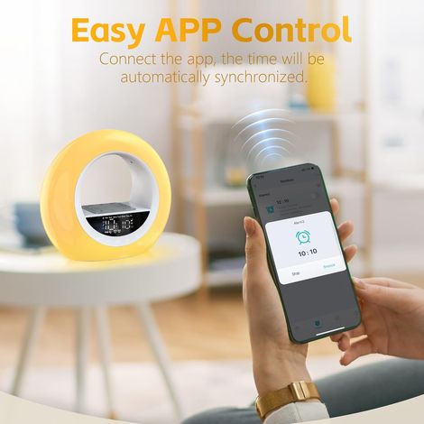 Réveil Simulateur d'Aube, Réveil Lumineux avec Commande par Application, Enceinte Bluetooth, Simulation de Lever et Coucher de Soleil, Radio FM, 16 Couleurs, 7 Sons Naturels, 2 Alarms (1/4)