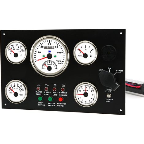 Ensemble de 5 cadrans multifonctions pour camping-car et yacht (12 V) : compteur de vitesse, jauge de carburant, température d'eau, manomètre d'huile, horloge. (1/5)
