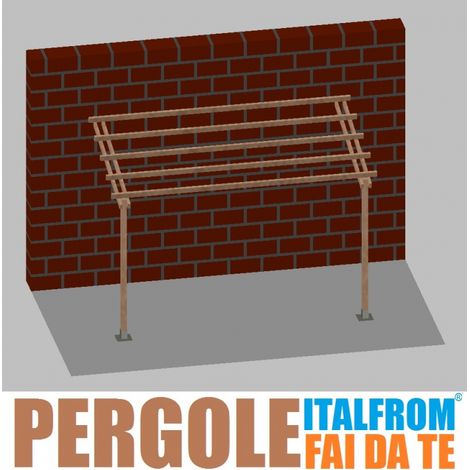 Pergola da Giardino Addossata in Legno di Pino Impregnato - mt 2 X 4 x 2,5h - con Supporti a Tassellare (1/4)