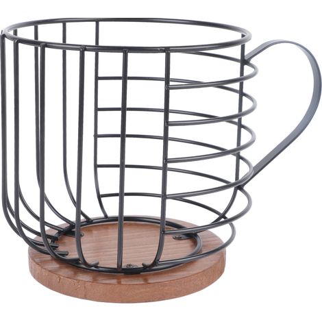 Kaffeekapsel-Aufbewahrungskorb, tassenförmig, aus schwarzem Eisen und Kiefernholz, Kapselhalter für die Bartheke (1/5)