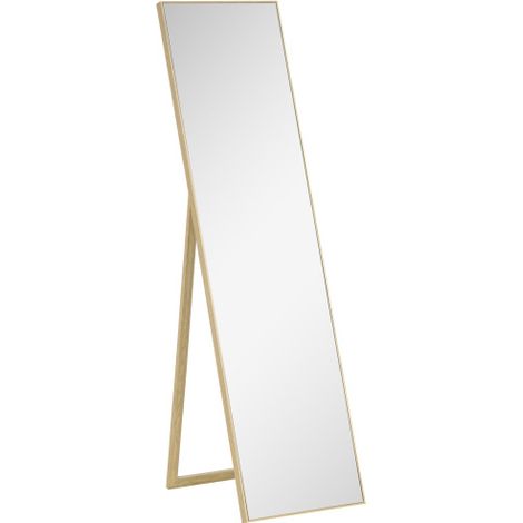Miroir mural à cadre en bois texturé, miroir vertical grand format pour essayage et maquillage, couleur argenté et brun clair, dimensions 40 × 35 × 147 cm, idéal pour chambre à coucher et entrée
