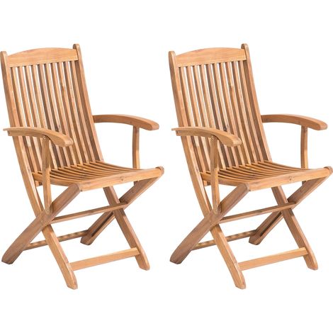 Conjunto de 2 sillas de jardín de madera de acacia clara plegables Maui