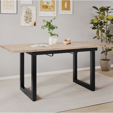 Ausziehbarer Esstisch 140/180x80x75 cm Schwarz/Natur MDF mit Industriestil und stabilem Stahlrahmen (1/5)