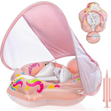 Bouée bébé pare-soleil SPF50+ 6-36 mois rose flottante piscine sécurité