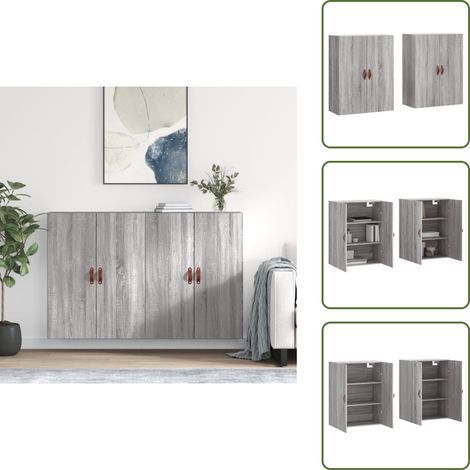 The Living Store Wandschränke 2 Stk. Grau Sonoma 69,5x34x90 cm - Holzschrank (1/5)