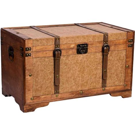 Coffre de rangement en bois marron style vintage élégant - Bois marron effet vieilli (1/5)