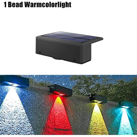 (1 perle - Lumière couleur chaude - 2 pièces) Applique murale solaire extérieure étanche, projecteur ultra puissant, compatible avec les clôtures de jardin ou les murs extérieurs (1/5)