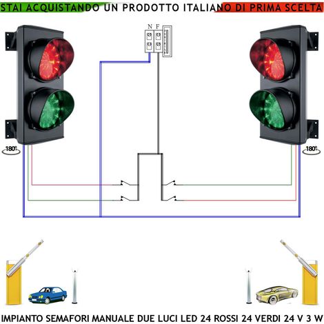 Impianto Semaforo Funzione Manuale 2 Semafori 24 Led Rossi 24 Led Verdi 24 Vac 3 W Frontalino Vetro Luce Puntiforme Ø 124 mm IP65 Orientabile 180 Gradi Controllo Autolavaggi Pesatura Automezzi Garage (1/4)