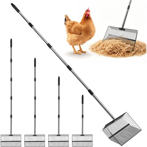 TolleTour Hühnerkotschaufel, 4-in-1 Verstellbare Hühnerstall Zubehör 91-190cm, Hühner Zubehör Siebschaufel Metall, Chicken Poop Scooper zum Reinigen von Hühnerställen Ziegenställen (1/5)