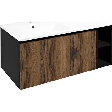 Meuble vasque LOREA 100x46x51,5cm (80+20cm), gauche, chêne collingwood/noir mat (1/4)