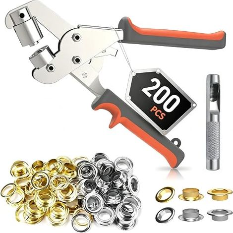 Lot de 200 perforateurs à œillets de 10 mm avec 200 douilles de revêtement imperméables, pince à œillets, perforatrice pour perforer des trous dans les bannières en PVC, bâches, carton, cuir (1/5)