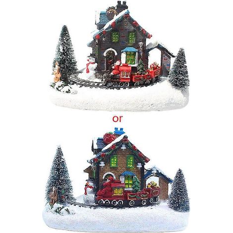 Leuchtendes Haus mit farbigen LED-Lichtern, kleinem Weihnachtszugdorf, leuchtendes Haus