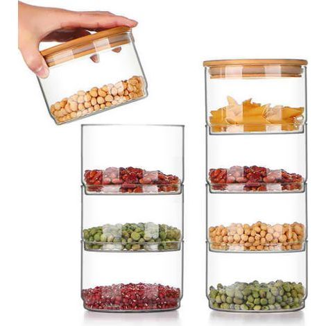 Bocaux de rangement en verre à étages pour collations et fruits secs, saladier en verre avec couvercle