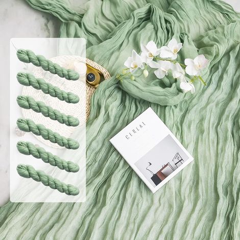 Table Runner 6 Packs - 6ft / 180cm Sage Green Cheesecloth Table Runner Tablecloth Sheer Boho Mesh Pastel Crinkle Wedding Bridal Shower Party Centerpiece Table Baptism Christmas Decor