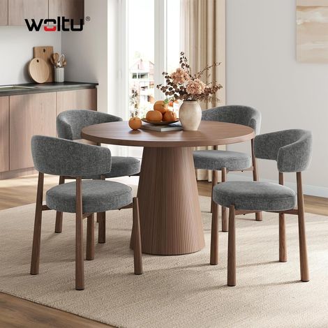 WOLTU Set di 4 Sedie da Pranzo Sedie da Cucina Sedie Sala da Pranzo Moderne Rivestimento in Ciniglia, Gambe in Metallo Effetto Legno Sedie da Salotto per Ristorante, Grigio