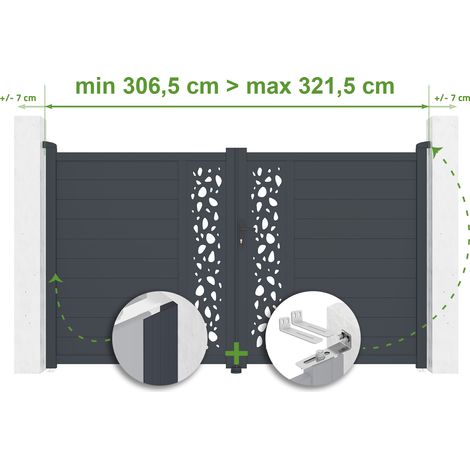Portail battant ajustable en largeur SUNNY 3m H.180cm Aluminium Gris Anthracite (1/4)