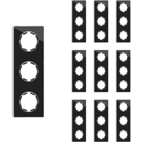 Plaque de finition Garda, en verre, vertical, 3 postes (lot de 10) - noir