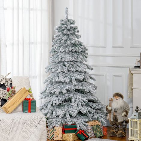 Árbol de Navidad Artificial Nevado 180 cm con 627 Ramas y Soporte de Metal Árbol de Navideño para Salón Verde y Blanco (1/5)