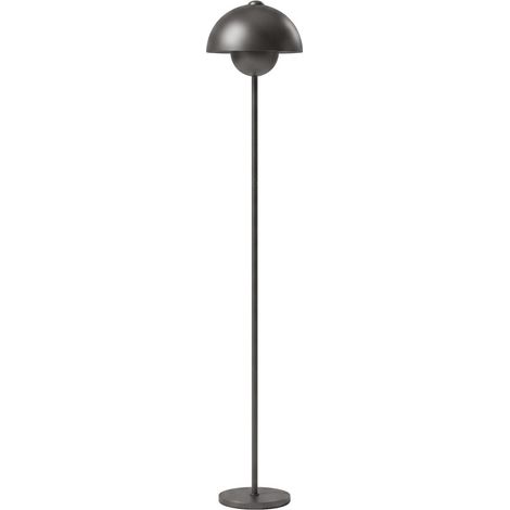 Lámpara de pie de metal gris con pantalla redonda e interruptor de pie (1/5)