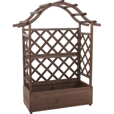 Jardinière HWC-P66, bac de plantation / jardinière avec treillis en bois FSC 138x110x44 cm marron