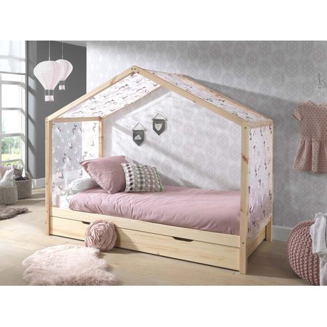 Pack - Lit Enfant, Tiroir & Voile "Dallas II" 90x200cm Naturel (1/3)