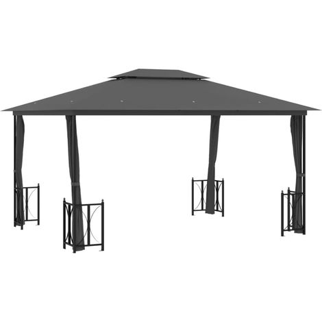 Tonnelle Barnum de Jardin, Pavillon, Pergola, Tente de jardin, avec parois et toit double 3x4 m Anthracite OIB2395E