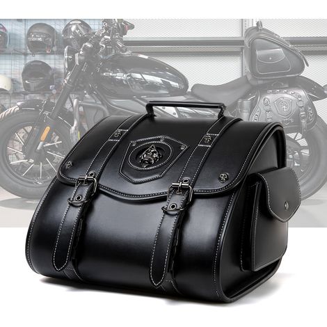 Sacoche latérale moto style cuir vintage pour Harley Davidson cruiser, sac de suspension multifonction adaptable moto électrique et moto thermique, sac à outils motard customisable avant/arrière (1/4)