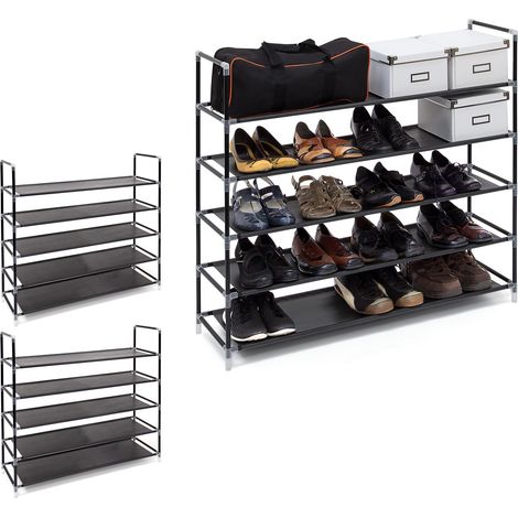 3 x Schuhregal mit 5 Ablagen, Schuhablage für 20 Paar Schuhe, erweiterbar, HxBxT: 90,5 x 87 x 29,5 cm, schwarz